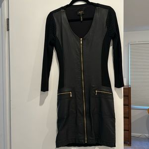 Pleather and knit black dress